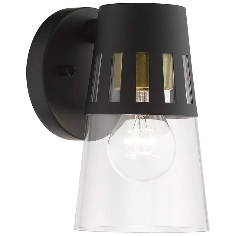 Image 1 1 Light Black Outdoor Small Wall Lantern with Soft Gold Finish Accents