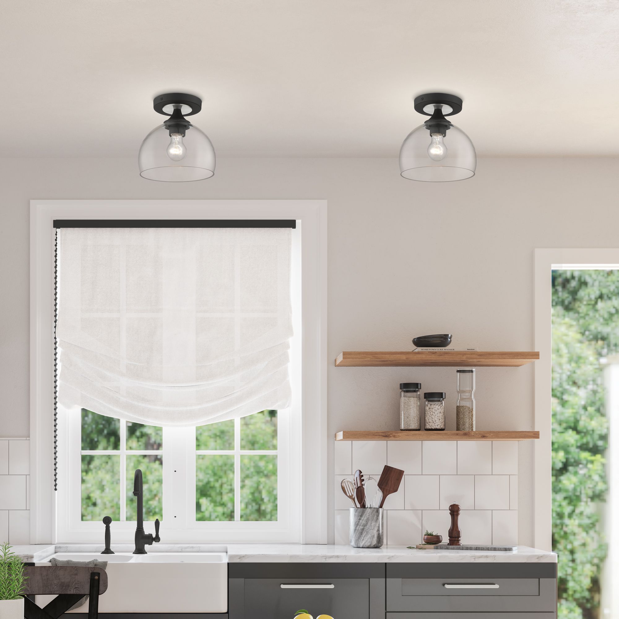 1 Light Black Semi-Flush with Brushed Nickel Finish Accents