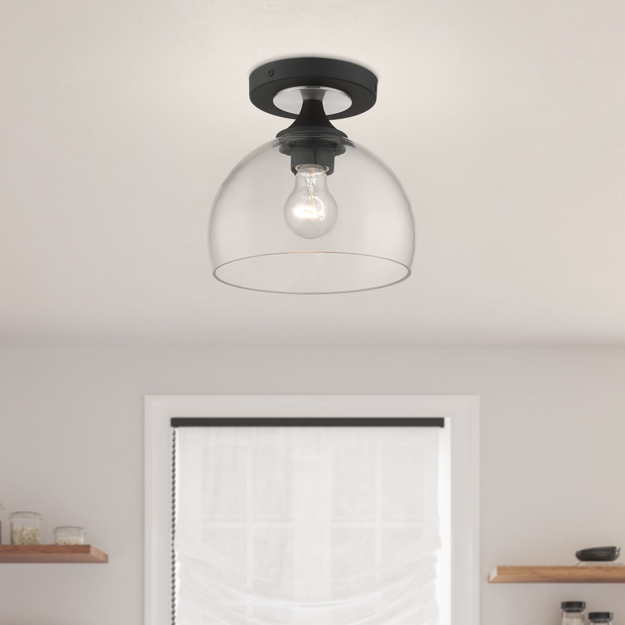 1 Light Black Semi-Flush with Brushed Nickel Finish Accents