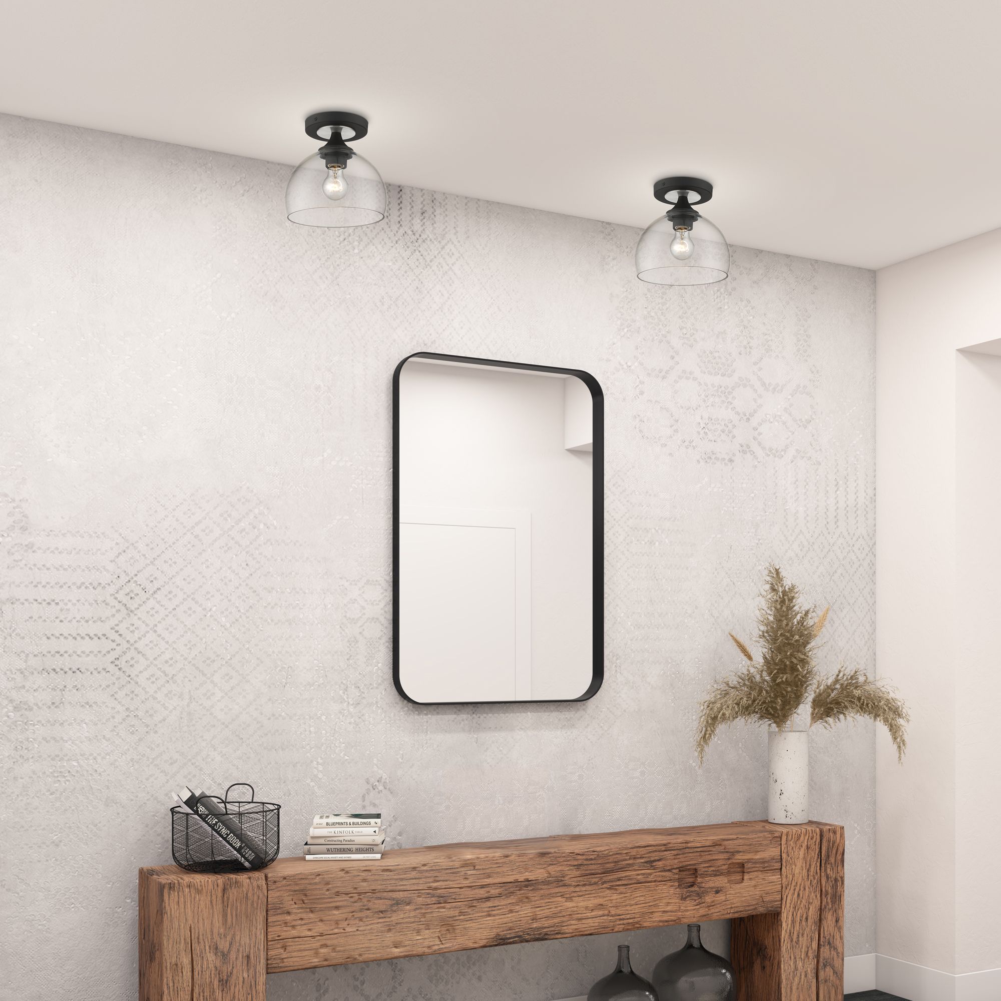 1 Light Black Semi-Flush with Brushed Nickel Finish Accents