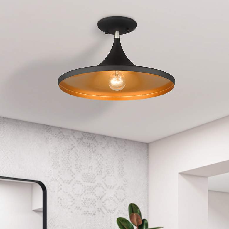 Image 1 1 Light Black Semi-Flush with Brushed Nickel Finish Accents