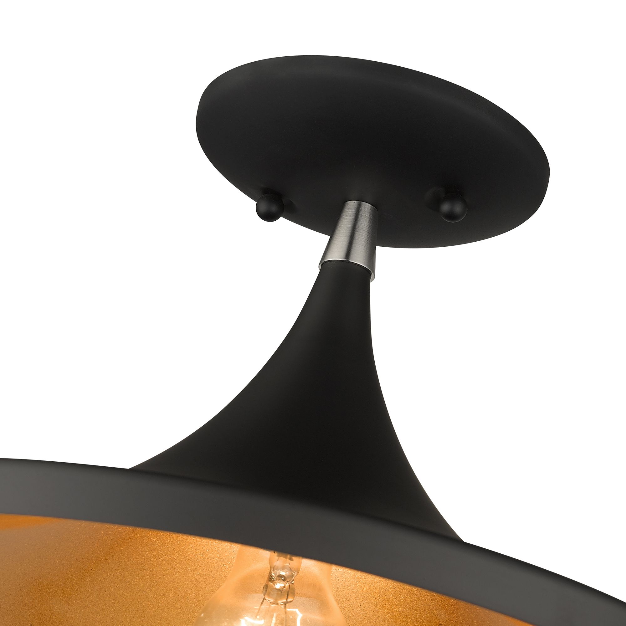 1 Light Black Semi-Flush with Brushed Nickel Finish Accents