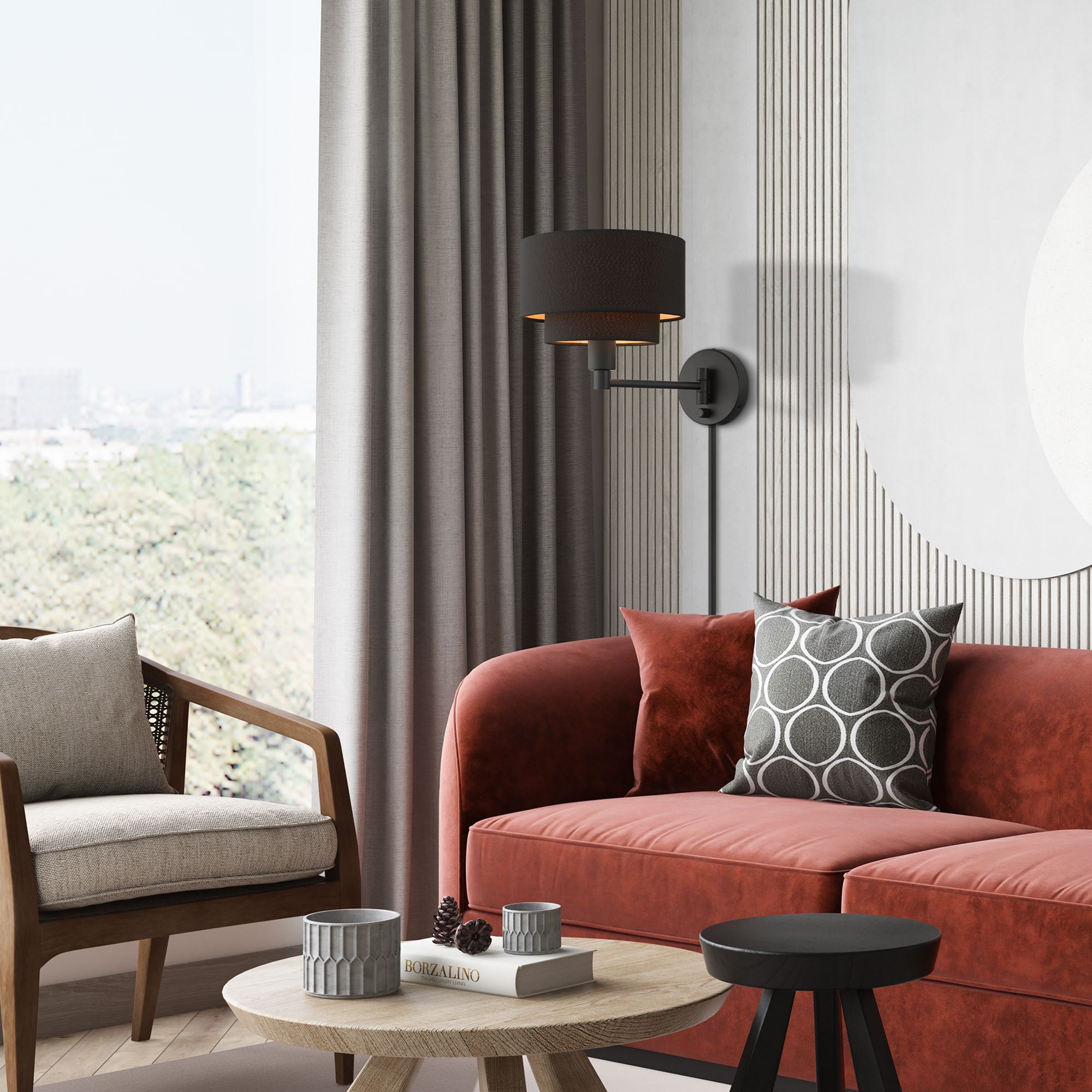 1 Light Black Swing Arm Wall Lamp