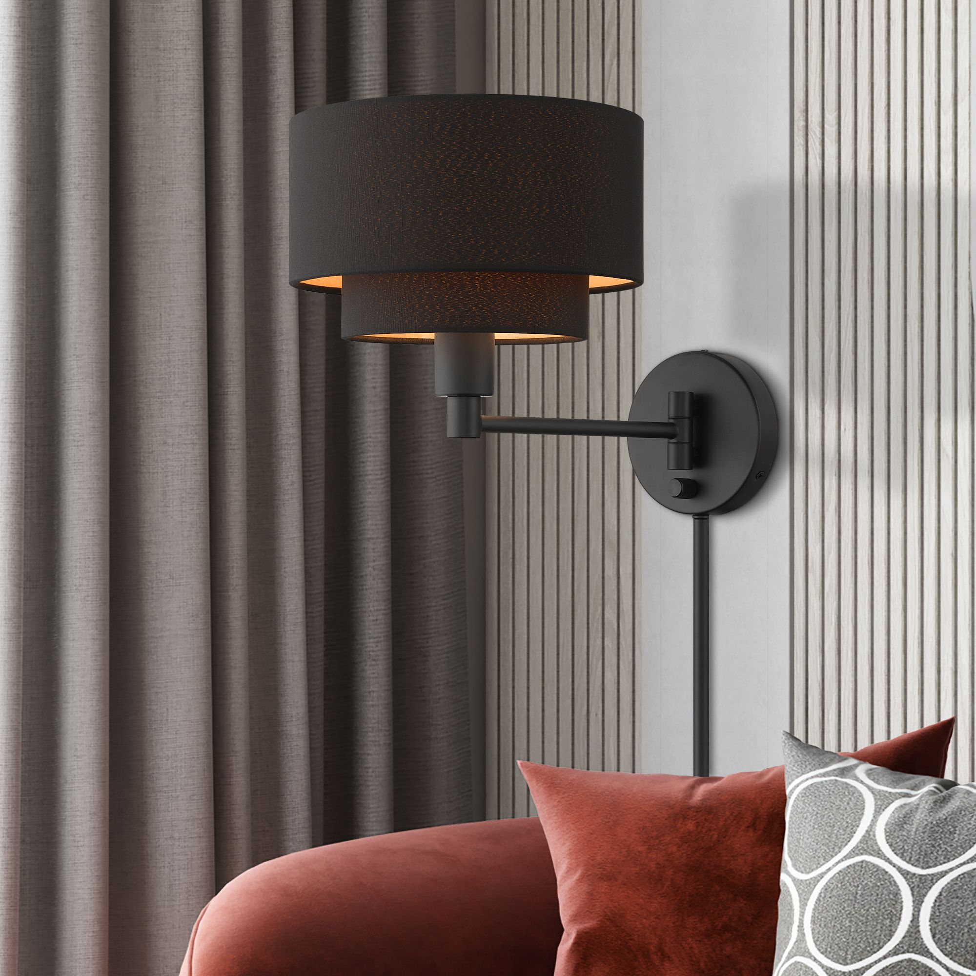 1 Light Black Swing Arm Wall Lamp