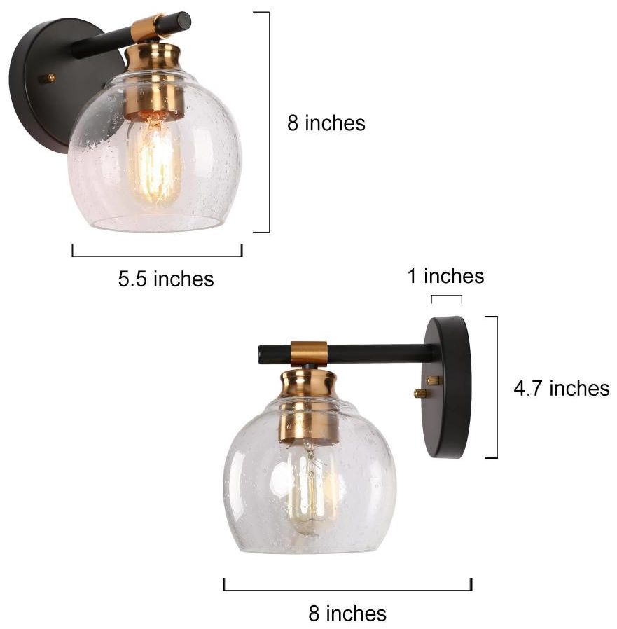 Image 2 1-Light Black Wall Sconce with Globe Seeded Glass more views