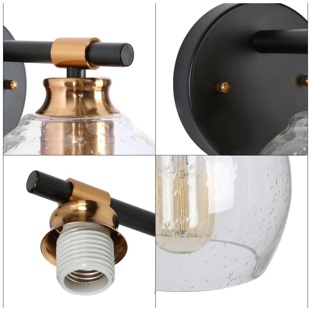 Image 3 1-Light Black Wall Sconce with Globe Seeded Glass more views