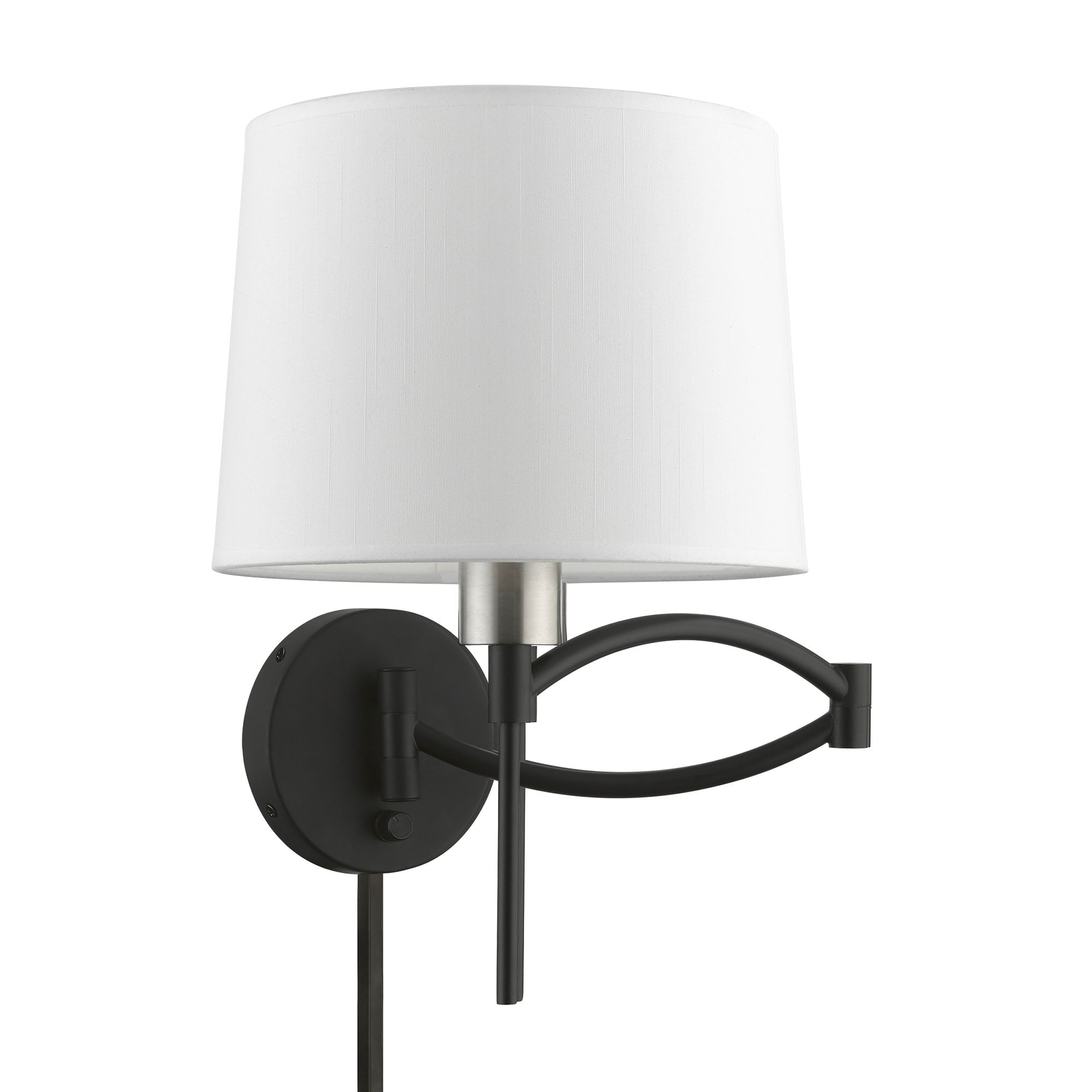 Image 3 1 Light Black with Brushed Nickel Accent Swing Arm Plug-In Wall Lamp more views