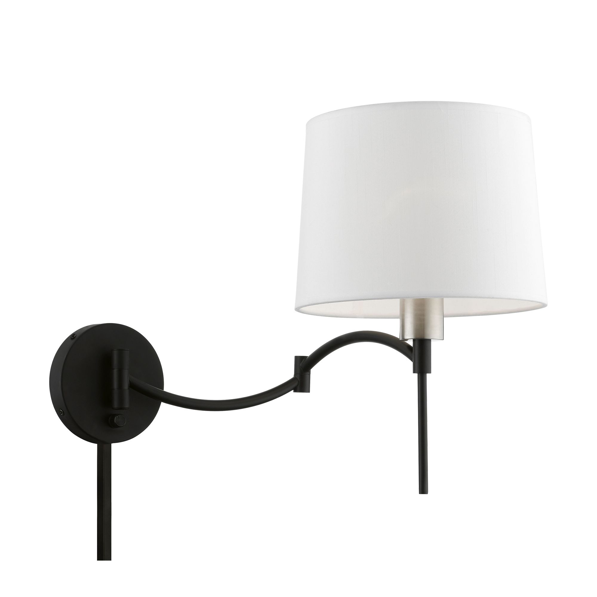 Image 4 1 Light Black with Brushed Nickel Accent Swing Arm Plug-In Wall Lamp more views