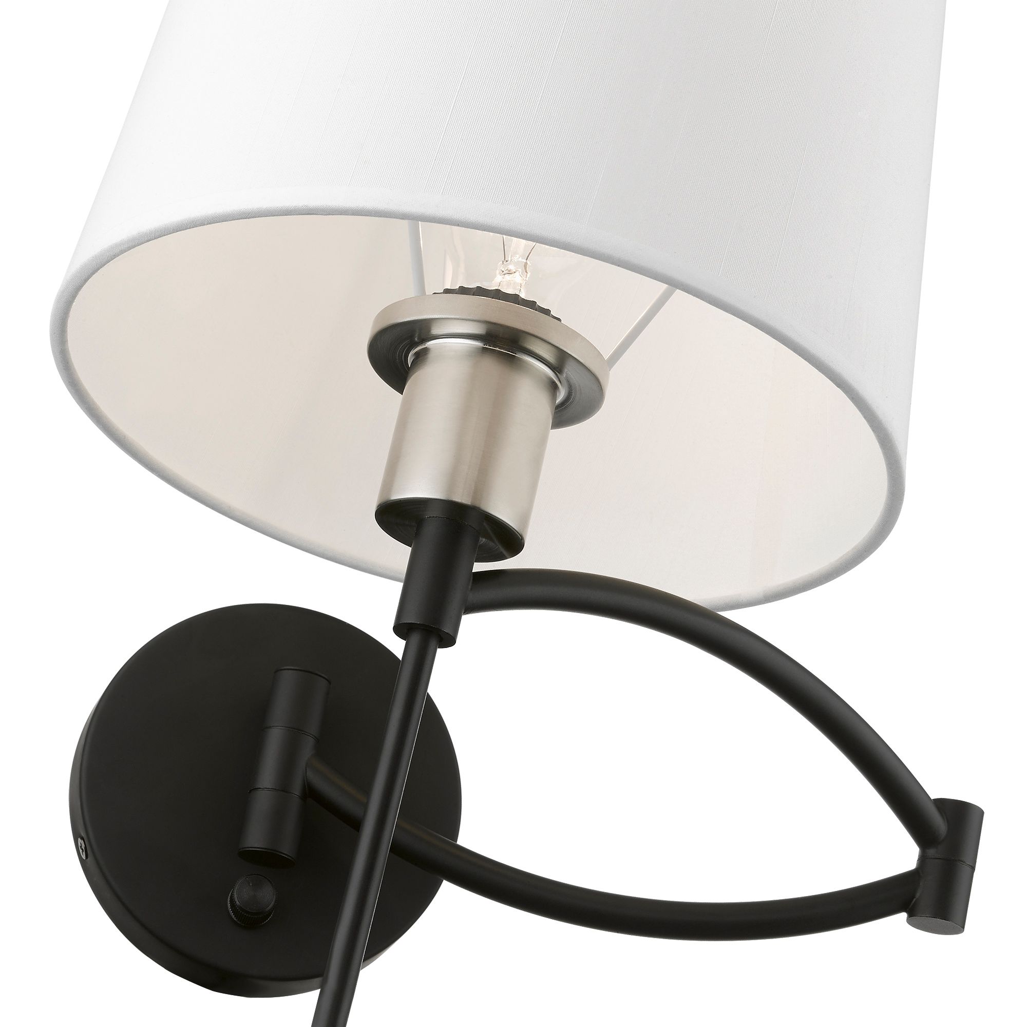 1 Light Black with Brushed Nickel Accent Swing Arm Plug-In Wall Lamp