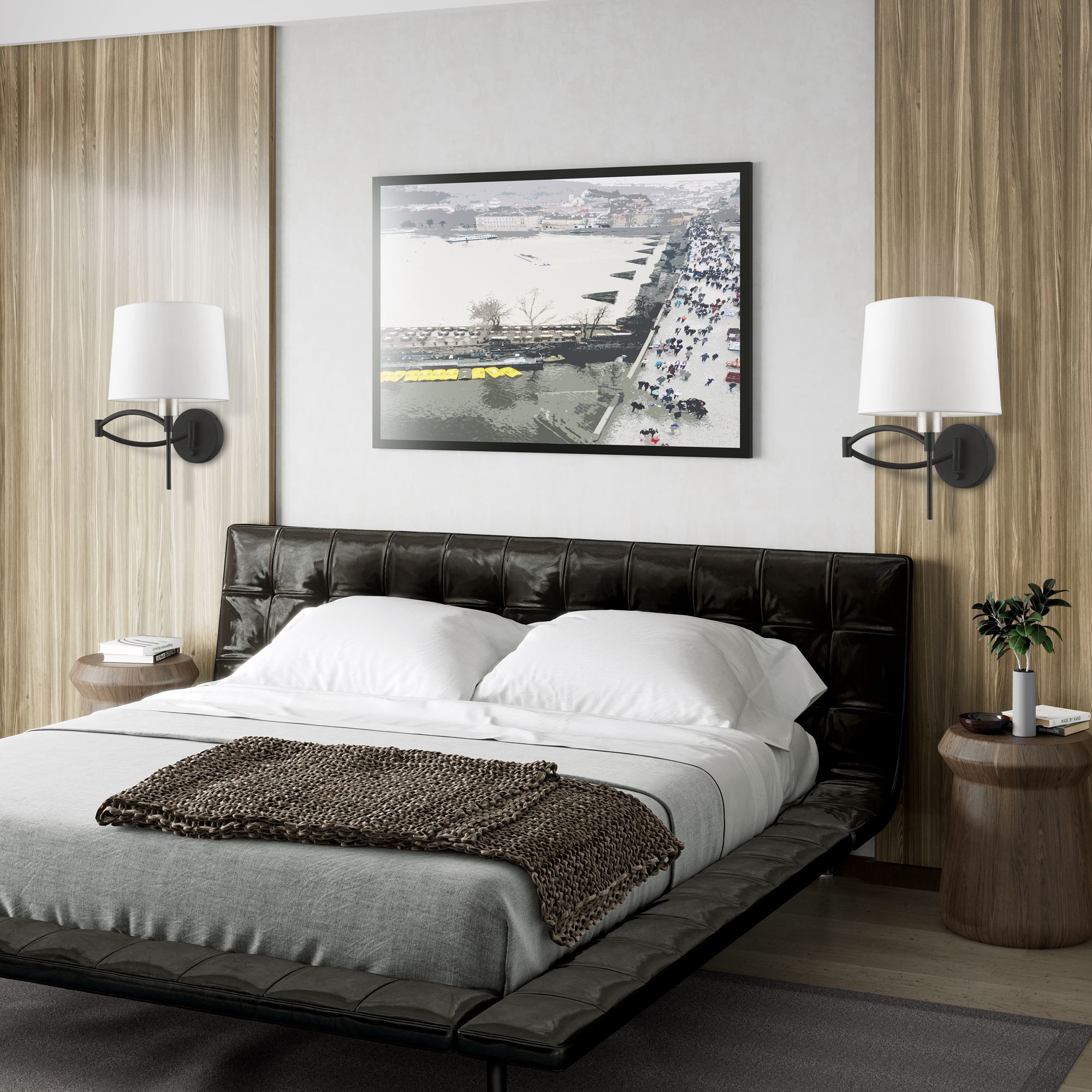 1 Light Black with Brushed Nickel Accent Swing Arm Plug-In Wall Lamp