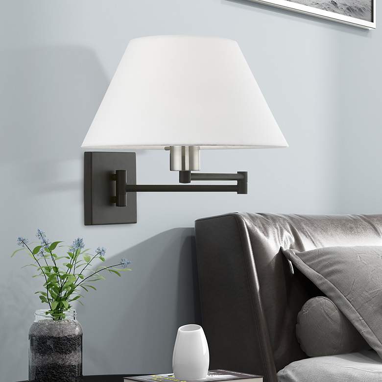 Image 1 1 Light Black with Brushed Nickel Accent Swing Arm Wall Lamp
