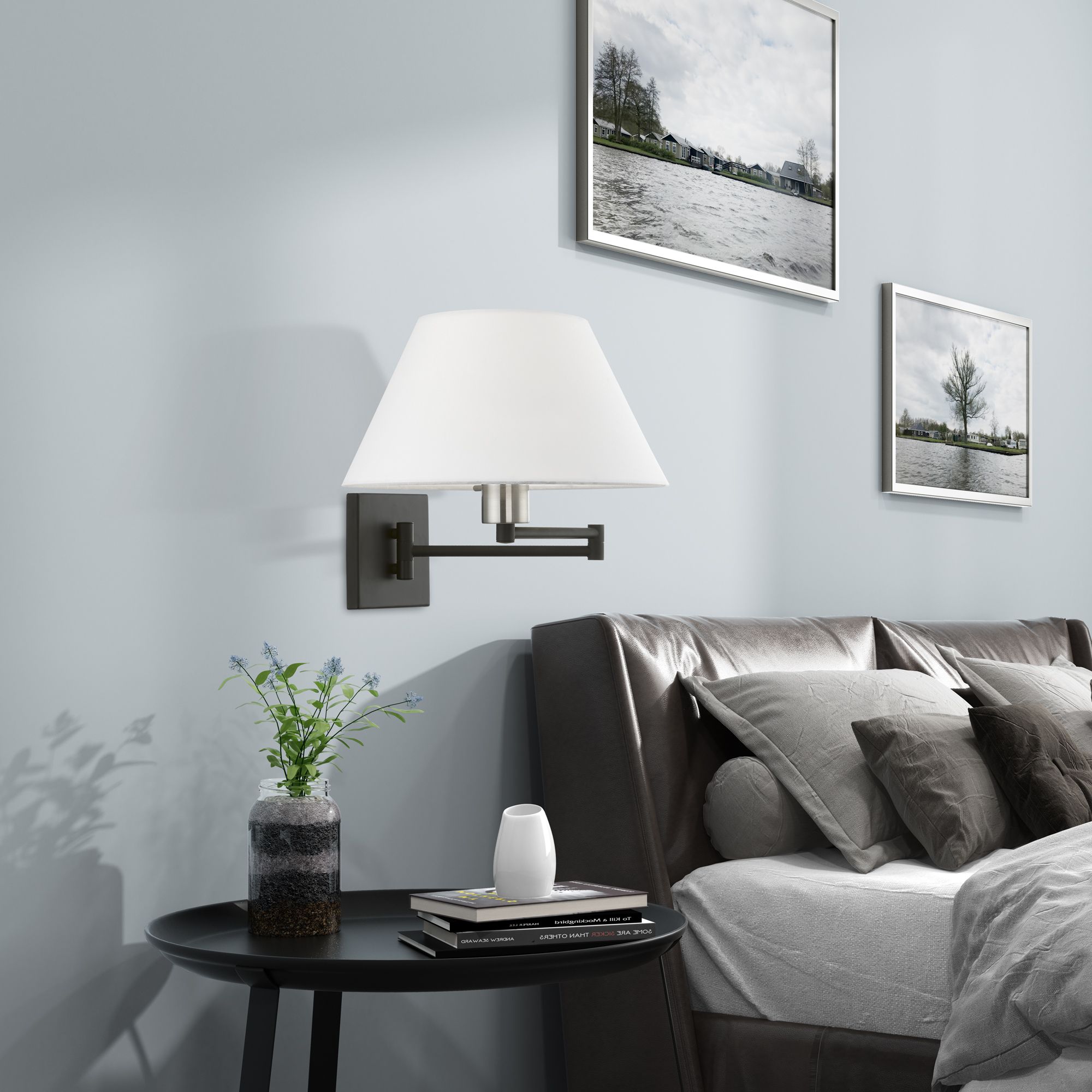 1 Light Black with Brushed Nickel Accent Swing Arm Wall Lamp