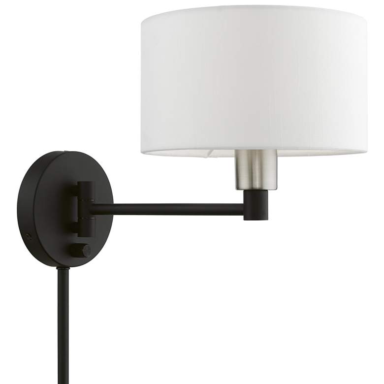 Image 1 1 Light Black with Brushed Nickel Accent Swing Arm Wall Lamp