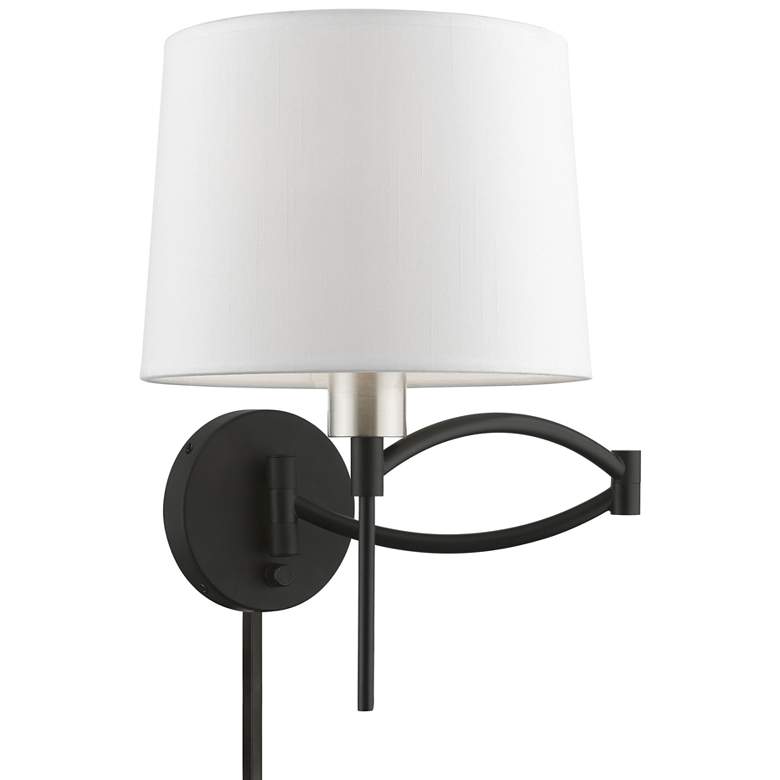 Image 2 1 Light Black with Brushed Nickel Accent Swing Arm Wall Lamp