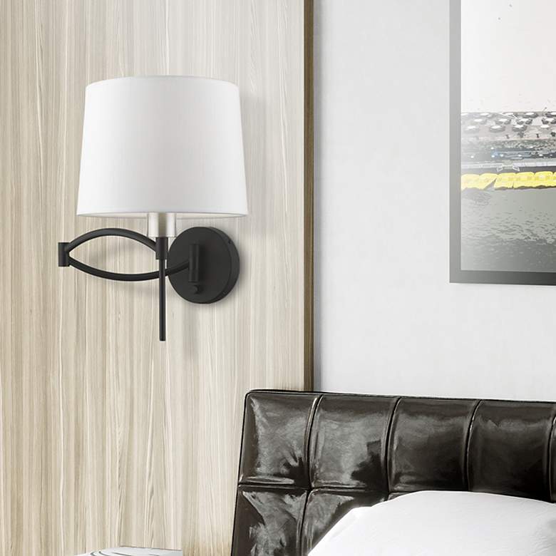 Image 1 1 Light Black with Brushed Nickel Accent Swing Arm Wall Lamp
