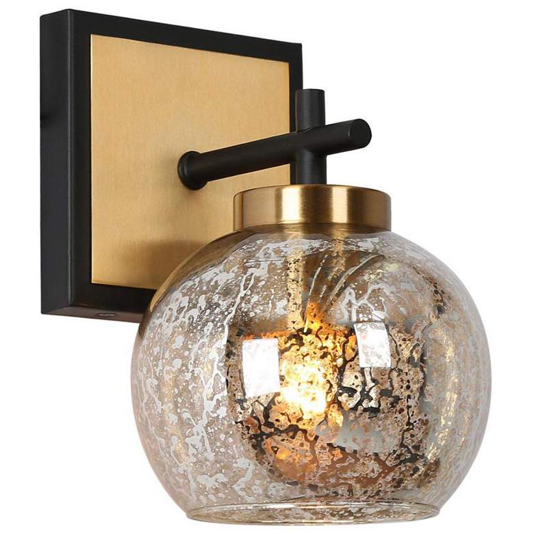 Image 1 1-Light Brass Gold Wall Sconce with Globe Mercury Glass