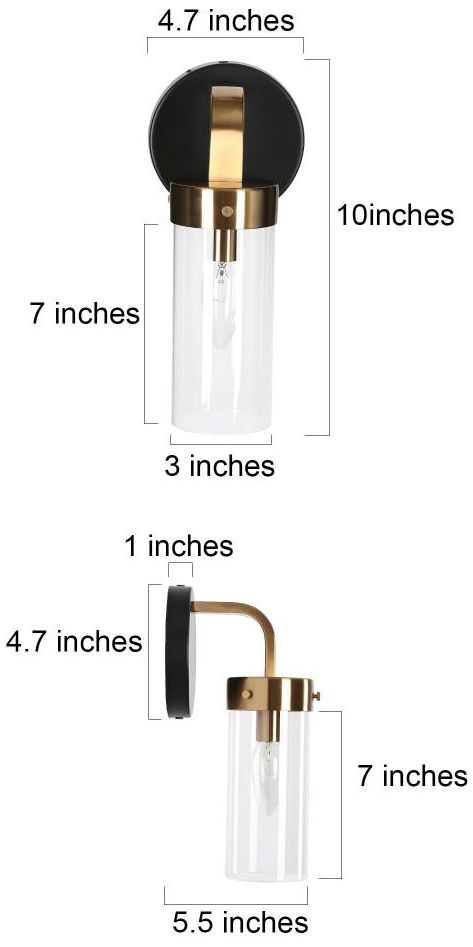 Image 2 1-Light Brass Gold Wall Sconce with Matte Black Vanity Light more views