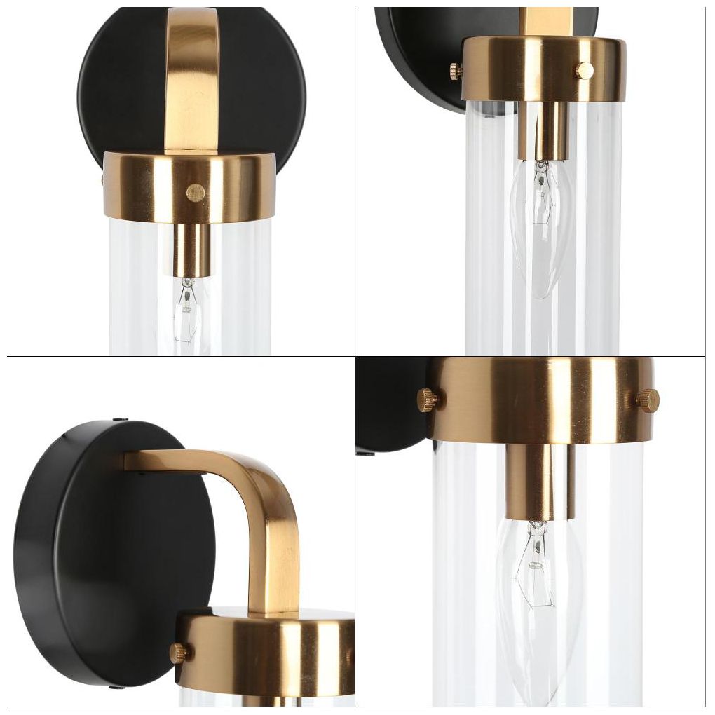 Image 3 1-Light Brass Gold Wall Sconce with Matte Black Vanity Light more views