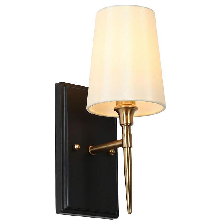 Image 1 1-Light Brass-Plated Indoor Wall Sconce with Fabric