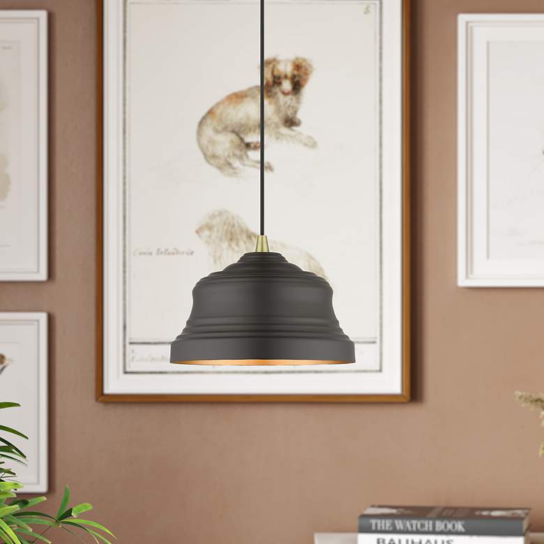 Image 1 1 Light Bronze Bell Pendant with Gold Finish Inside