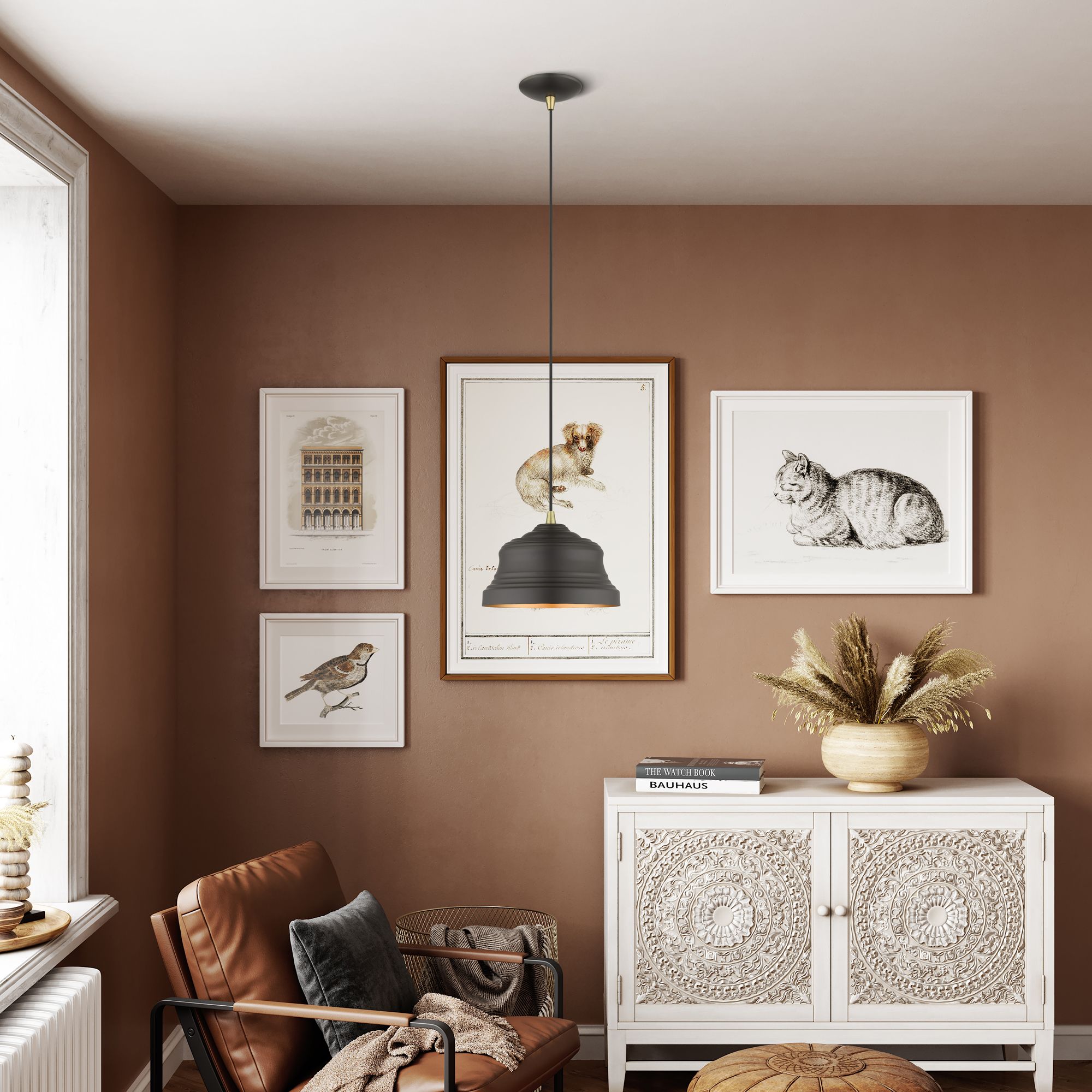 1 Light Bronze Bell Pendant with Gold Finish Inside