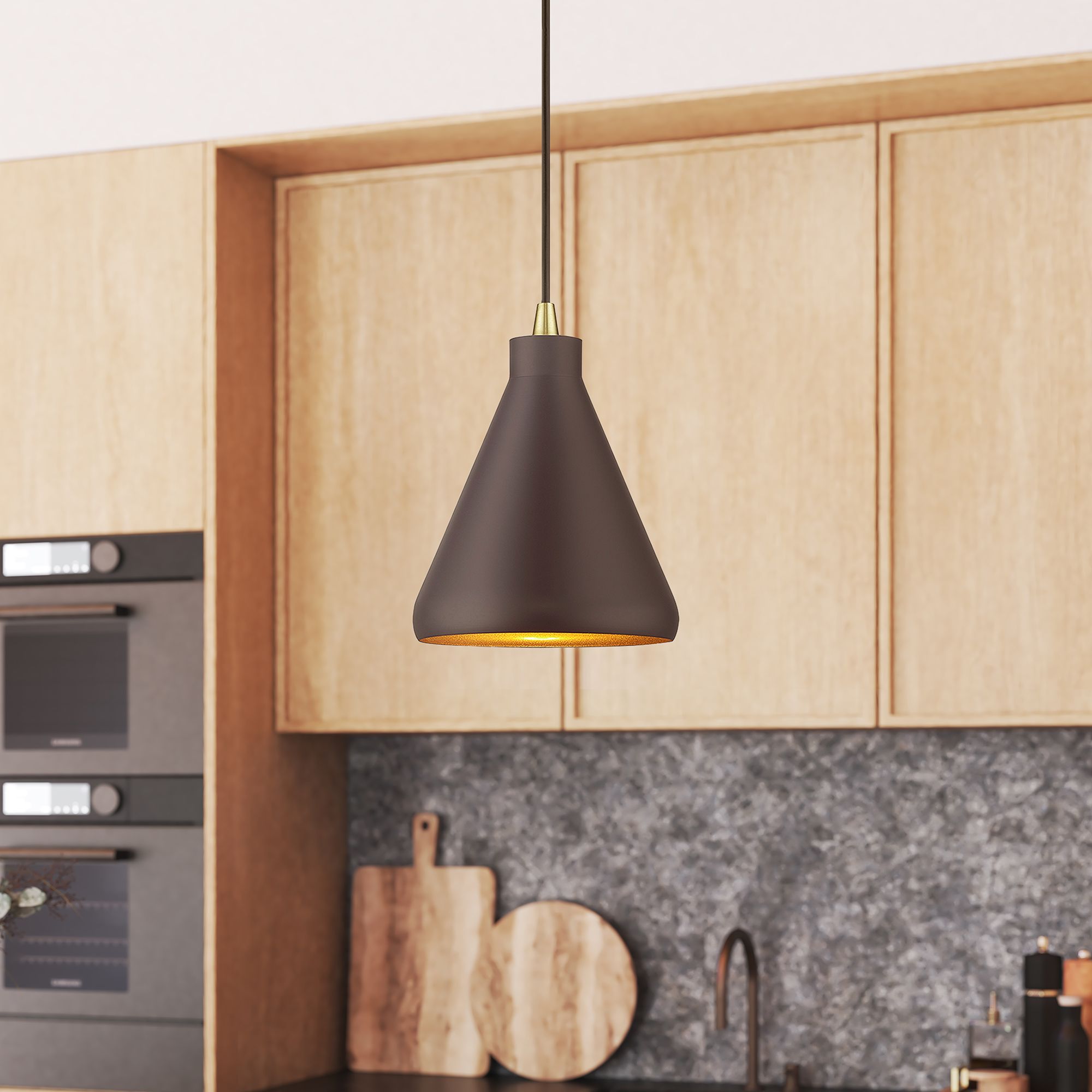 1 Light Bronze Cone Mini Pendant with Bronze Aluminum Shade