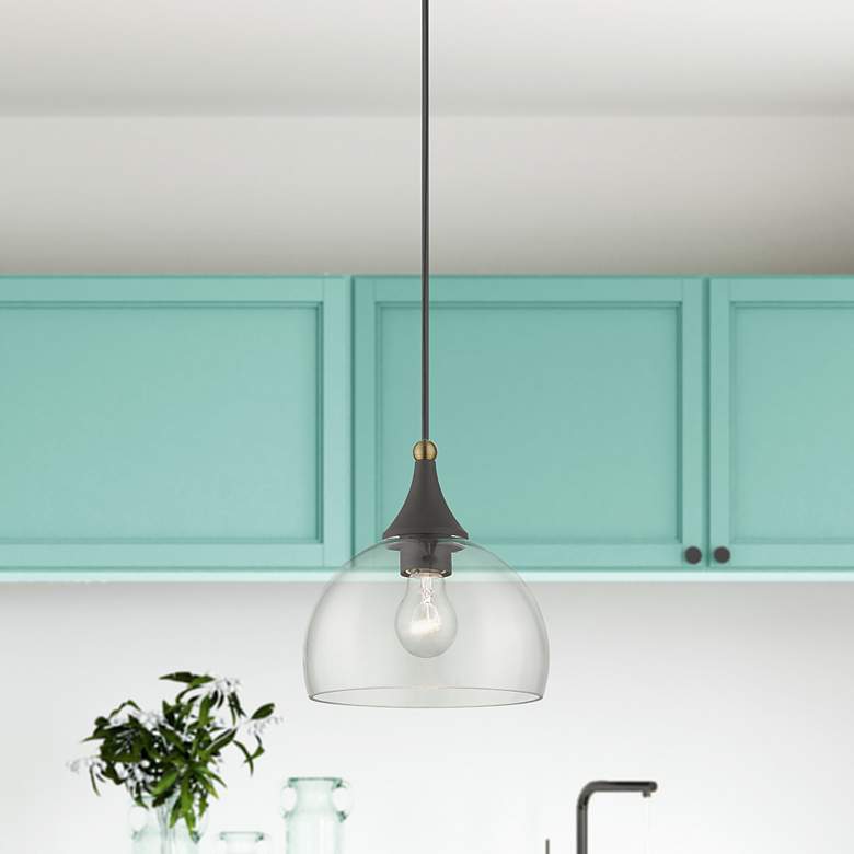 Image 1 1 Light Bronze Glass Pendant with Antique Brass Finish Accents
