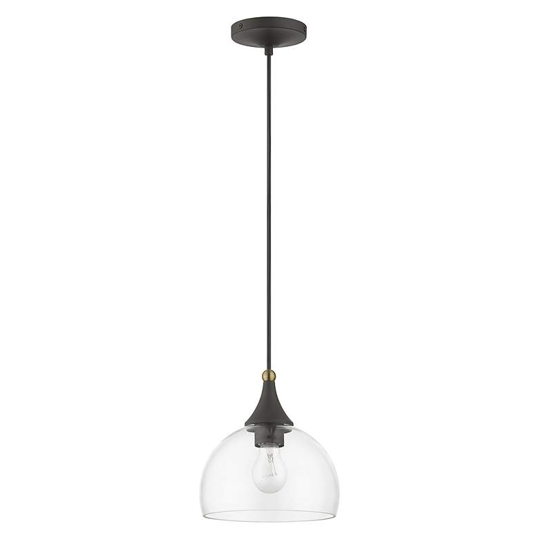 Image 3 1 Light Bronze Glass Pendant with Antique Brass Finish Accents more views