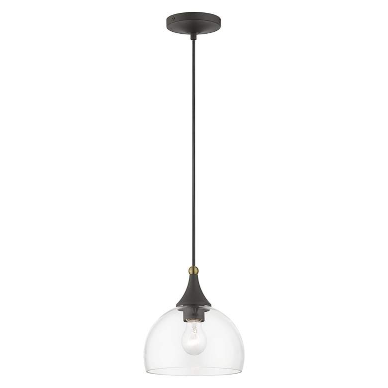 Image 4 1 Light Bronze Glass Pendant with Antique Brass Finish Accents more views