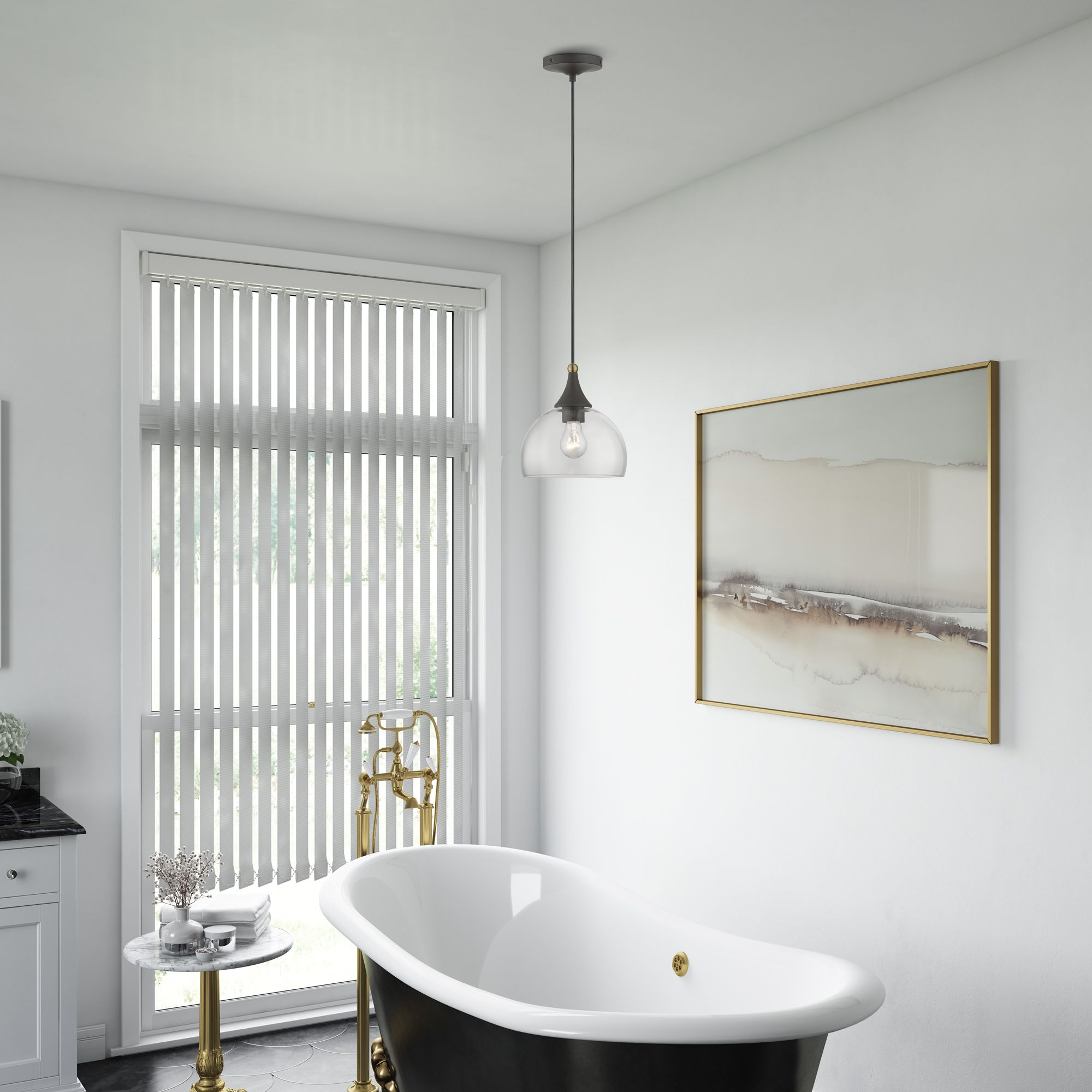 1 Light Bronze Glass Pendant with Antique Brass Finish Accents