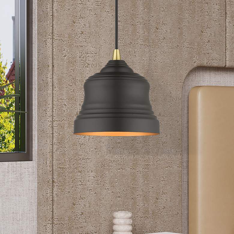 Image 1 1 Light Bronze Mini Bell Pendant with Gold Finish Inside