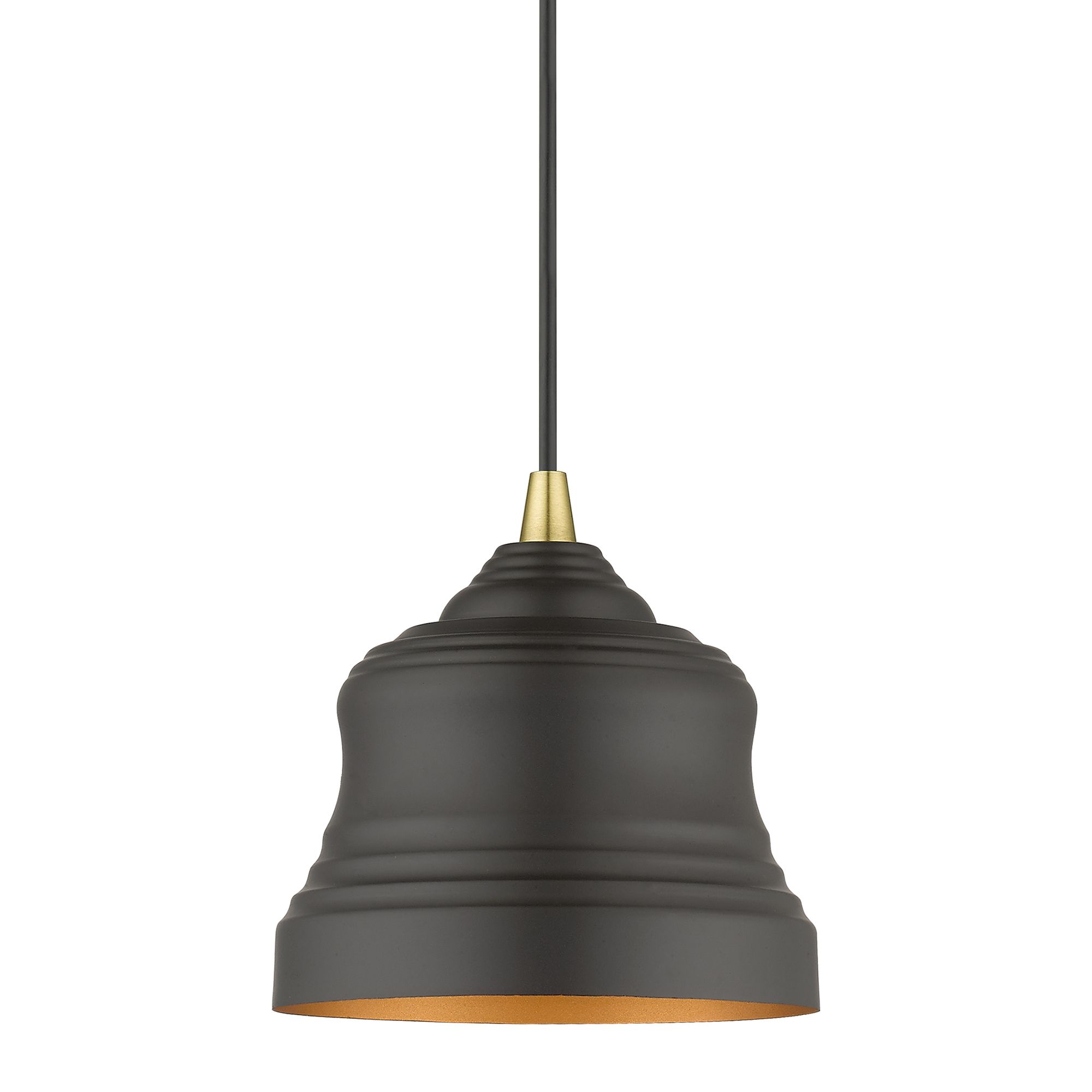 1 Light Bronze Mini Bell Pendant with Gold Finish Inside