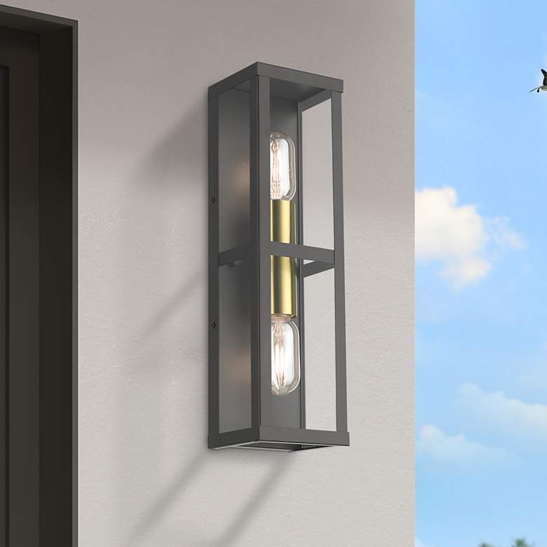 Image 1 1 Light Bronze Outdoor ADA Wall Lantern with Antique Gold Finish Accents