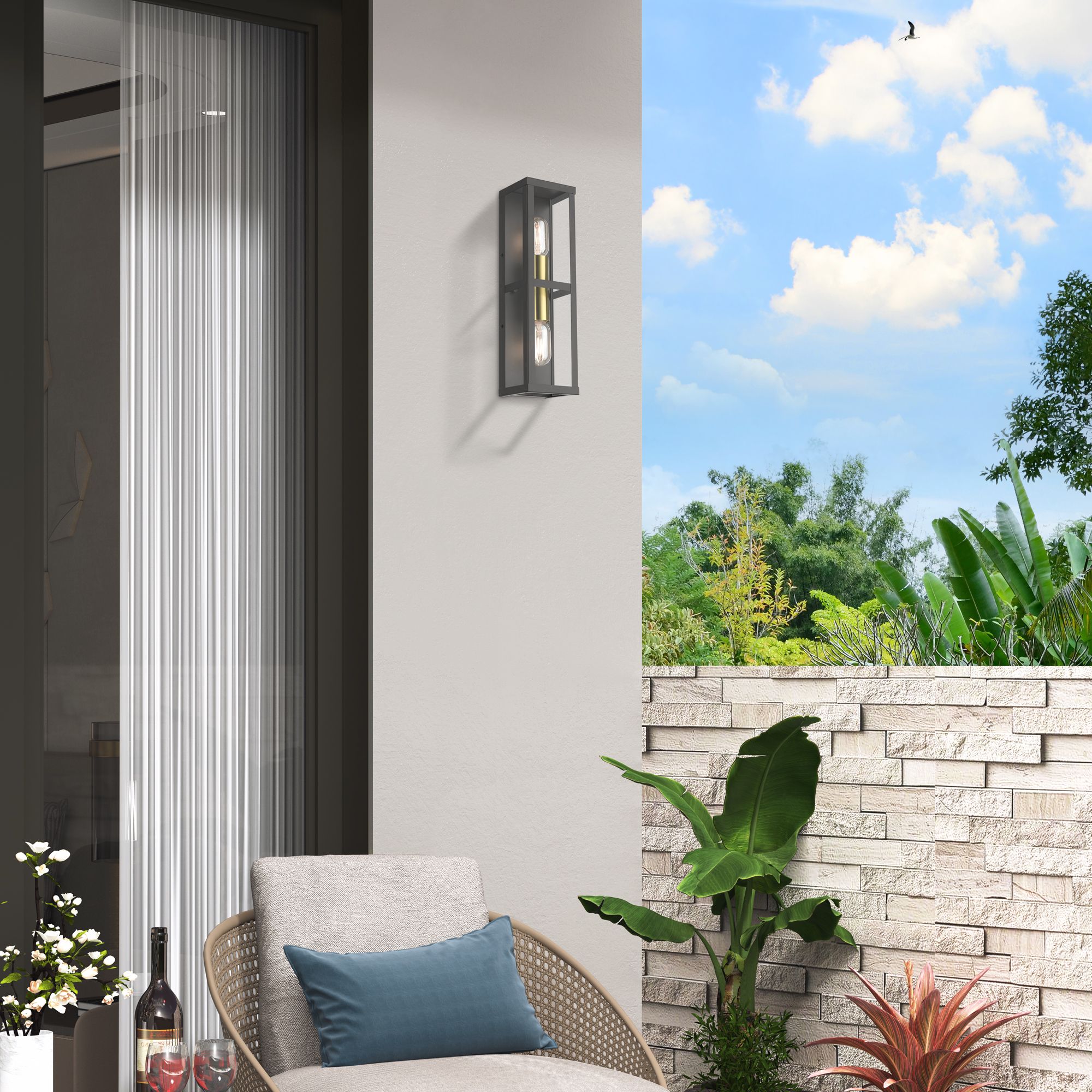 1 Light Bronze Outdoor ADA Wall Lantern with Antique Gold Finish Accents