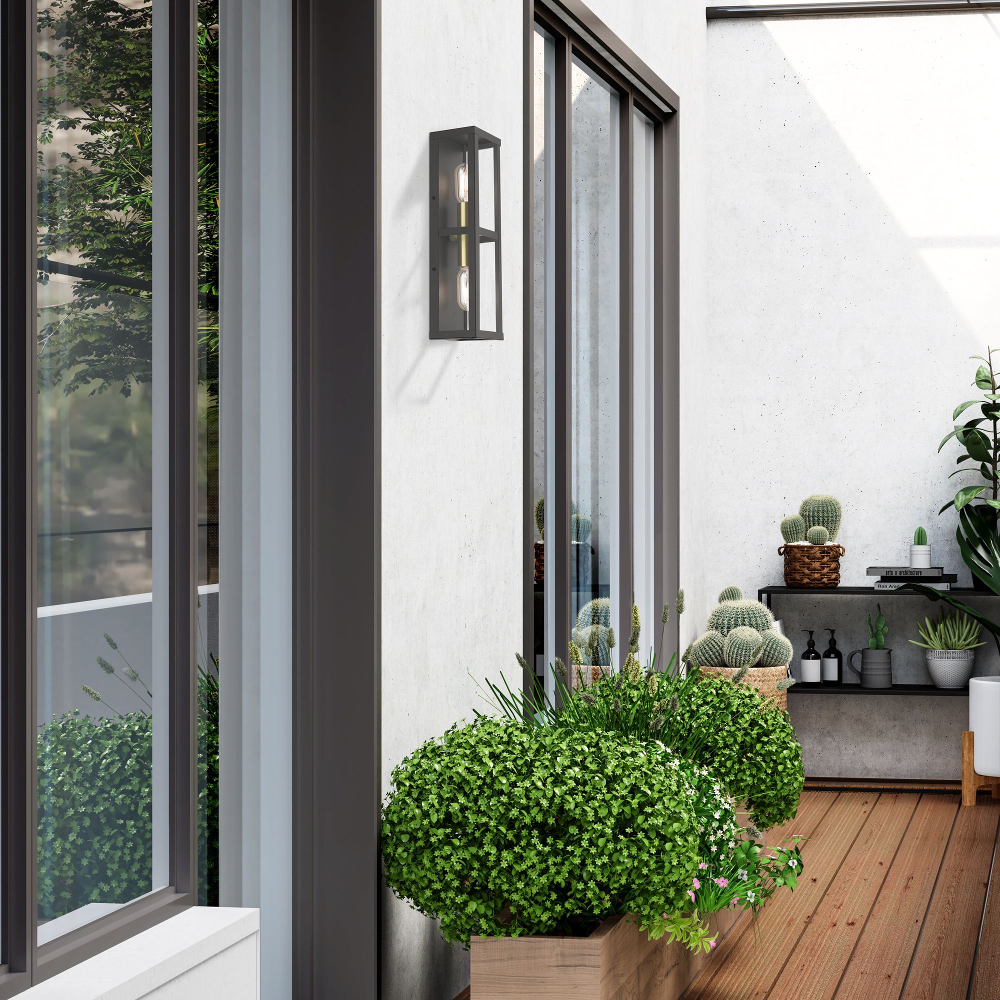 1 Light Bronze Outdoor ADA Wall Lantern with Antique Gold Finish Accents