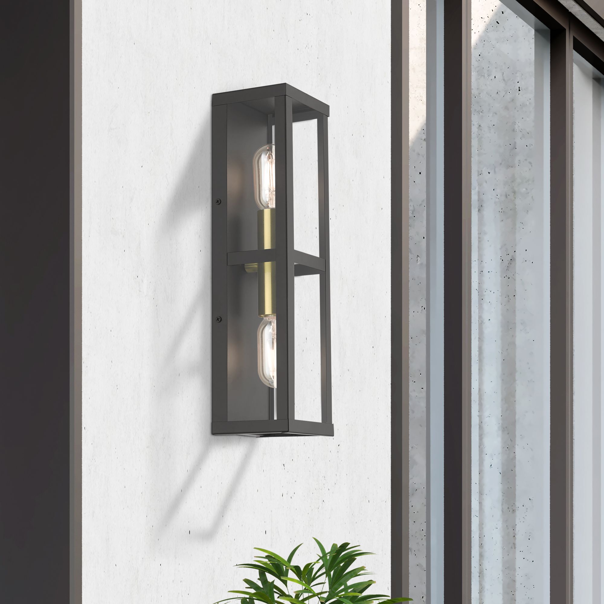 1 Light Bronze Outdoor ADA Wall Lantern with Antique Gold Finish Accents