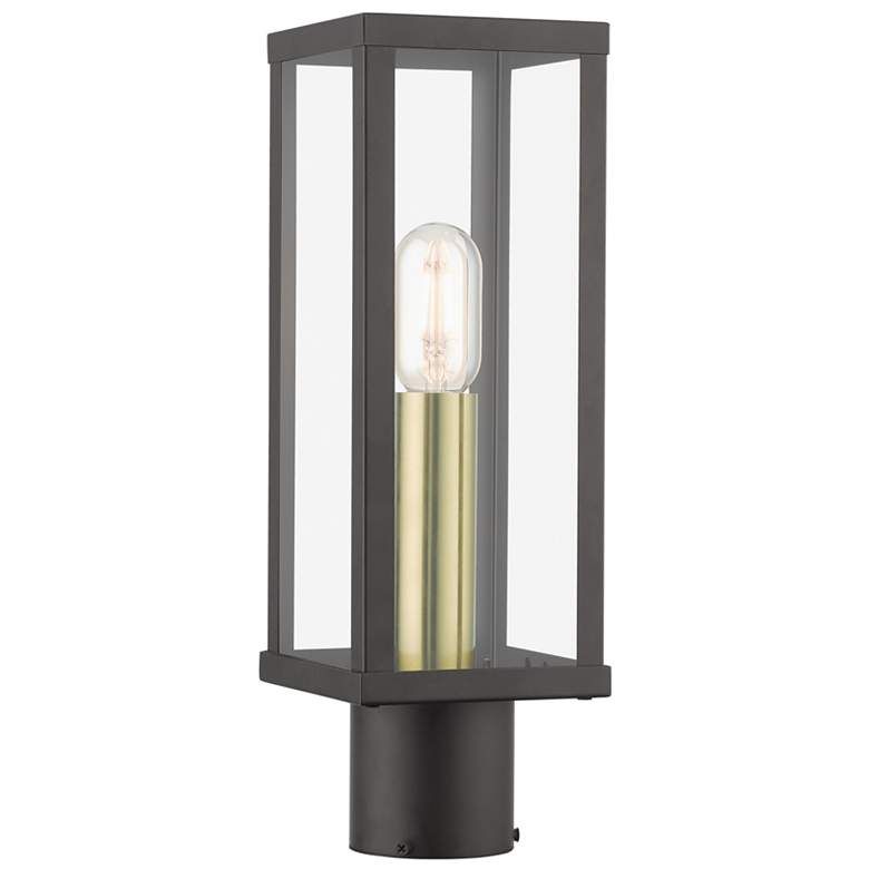 Image 1 1 Light Bronze Outdoor Post Top Lantern with Antique Gold Finish Accents