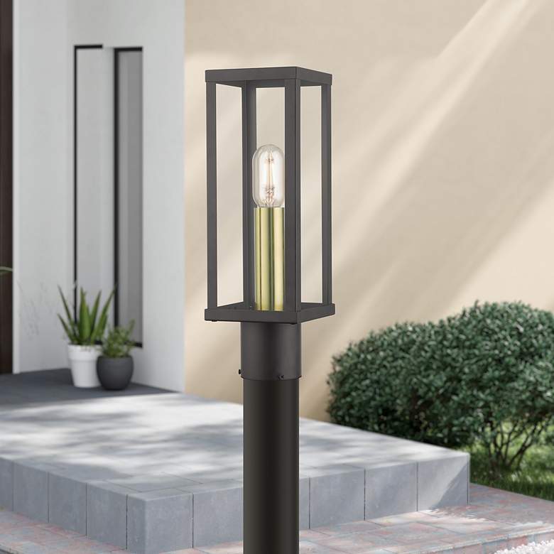 Image 1 1 Light Bronze Outdoor Post Top Lantern with Antique Gold Finish Accents