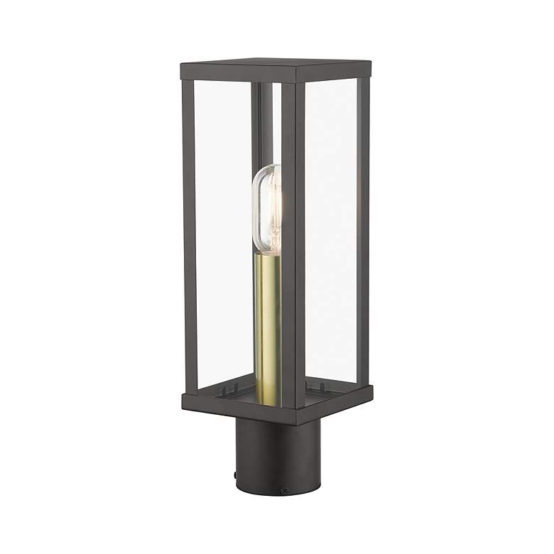 Image 7 1 Light Bronze Outdoor Post Top Lantern with Antique Gold Finish Accents more views