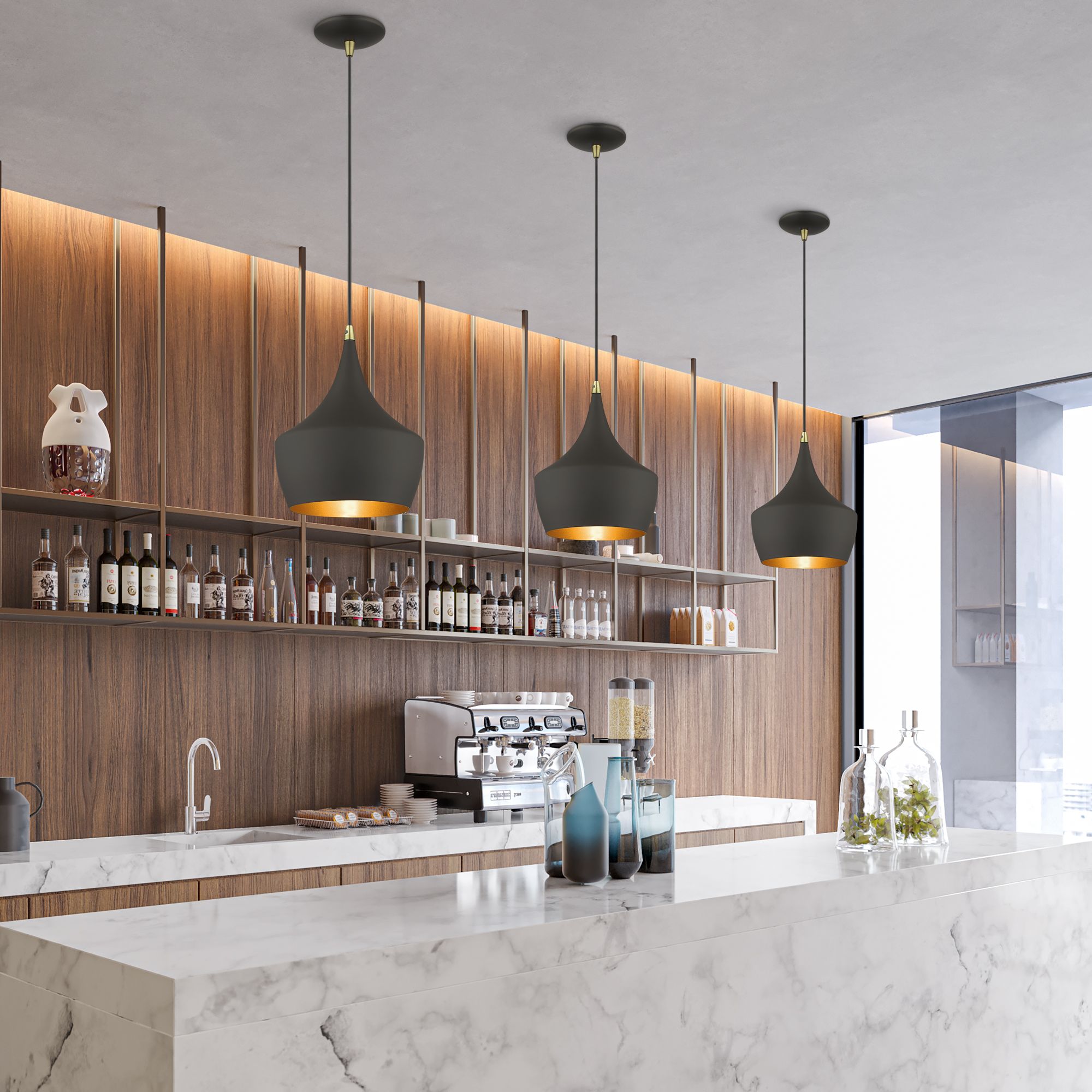 1 Light Bronze Pendant with Antique Brass Finish Accents