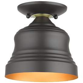 Image1 of 1 Light Bronze Petite Bell Semi-Flush with Gold Finish Inside