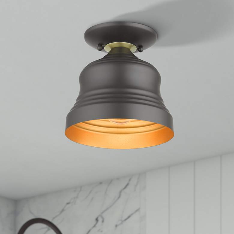 Image 1 1 Light Bronze Petite Bell Semi-Flush with Gold Finish Inside