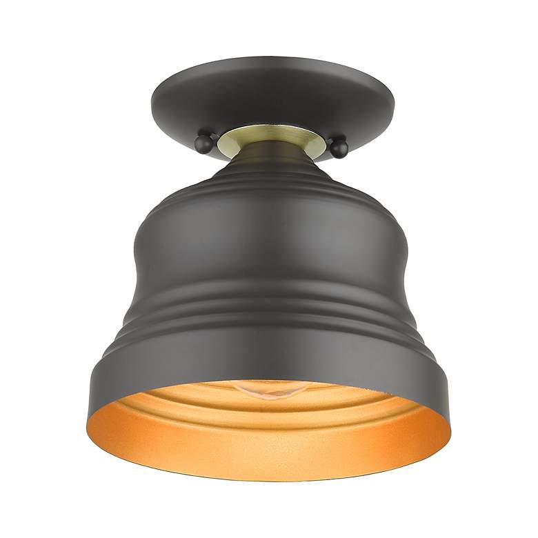 Image 4 1 Light Bronze Petite Bell Semi-Flush with Gold Finish Inside more views