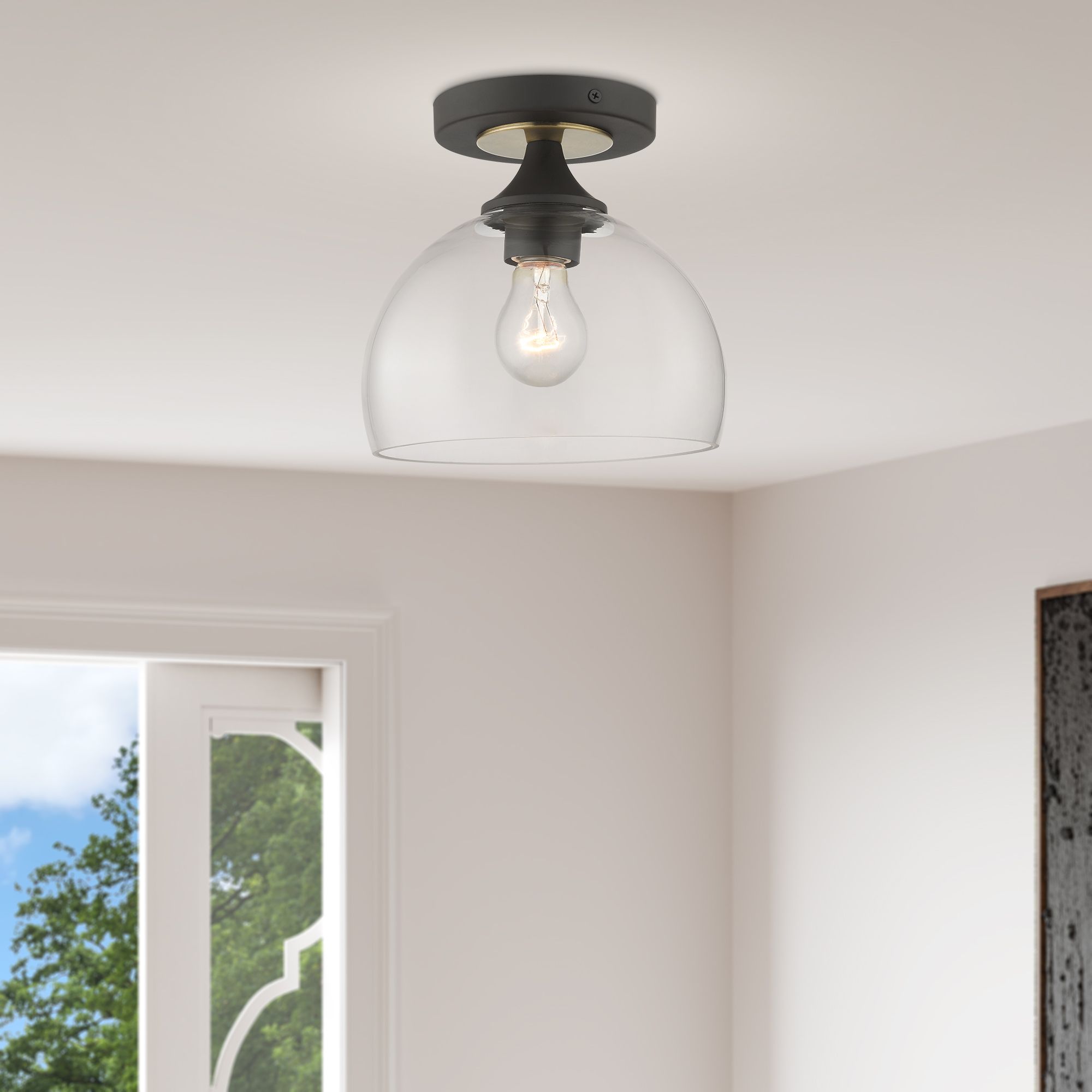 1 Light Bronze Semi-Flush with Antique Brass Accents