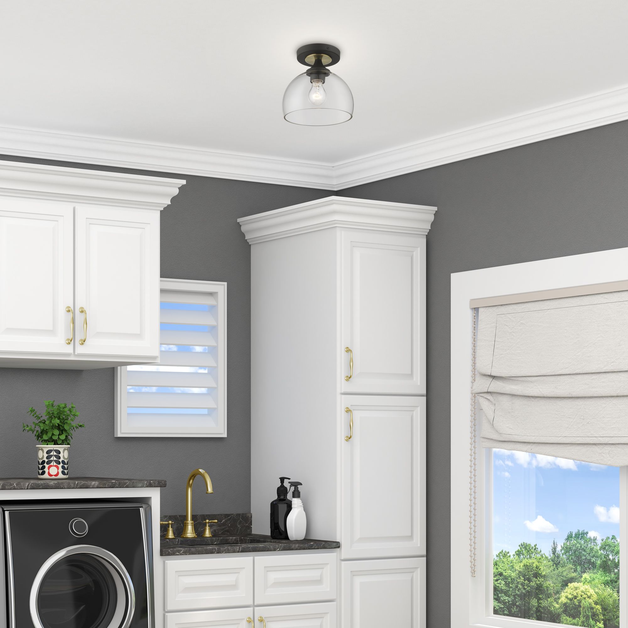 1 Light Bronze Semi-Flush with Antique Brass Accents