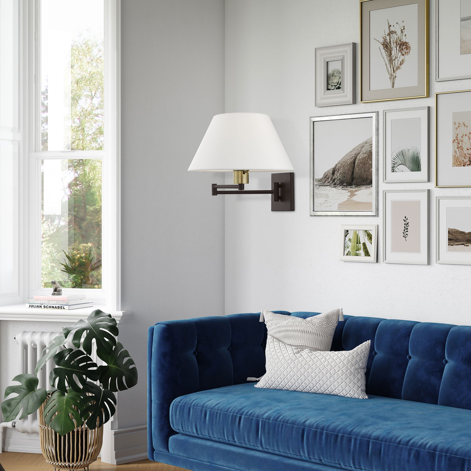 1 Light Bronze with Antique Brass Accent Swing Arm Wall Lamp