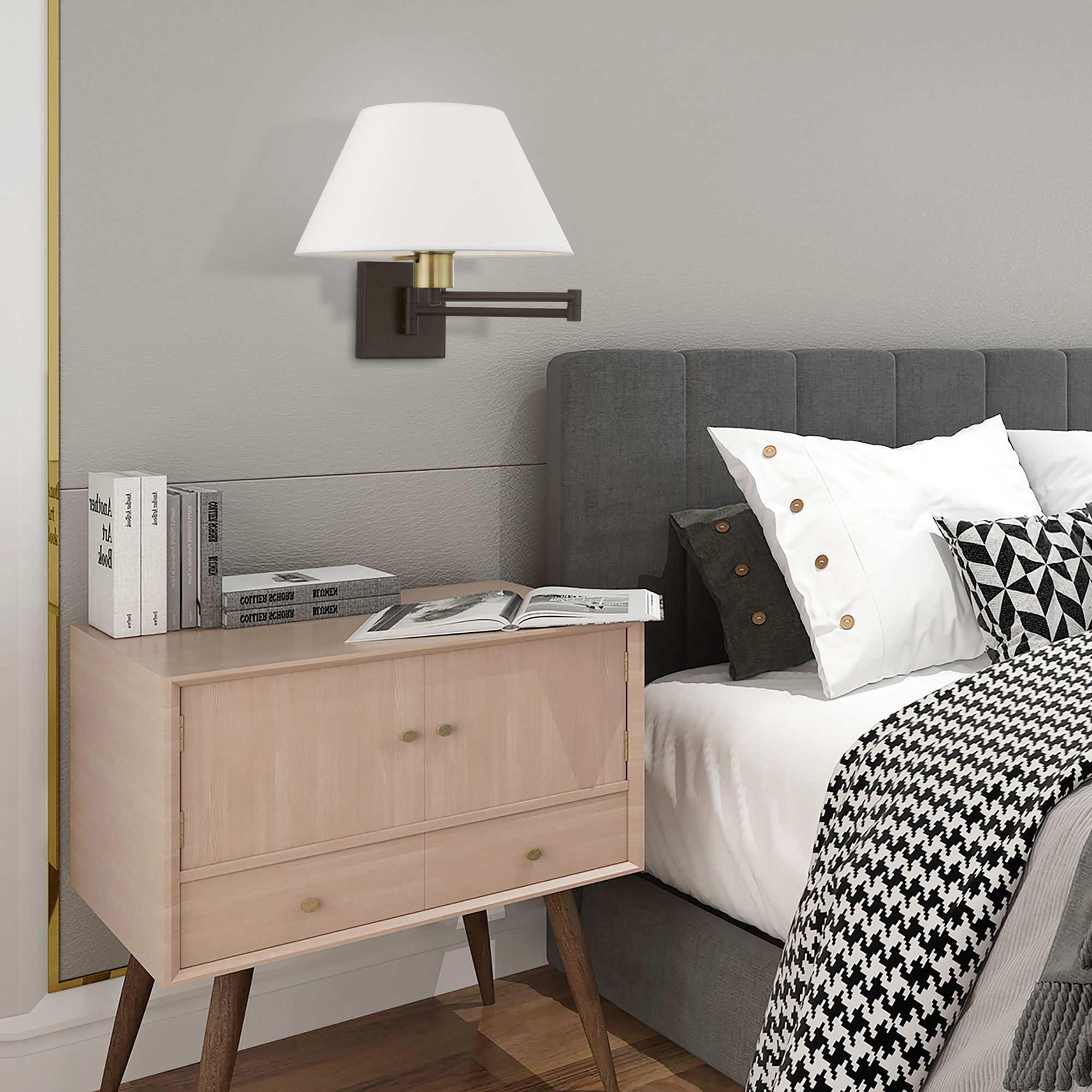 1 Light Bronze with Antique Brass Accent Swing Arm Wall Lamp