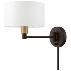 1 Light Bronze with Antique Brass Accent Swing Arm Wall Lamp