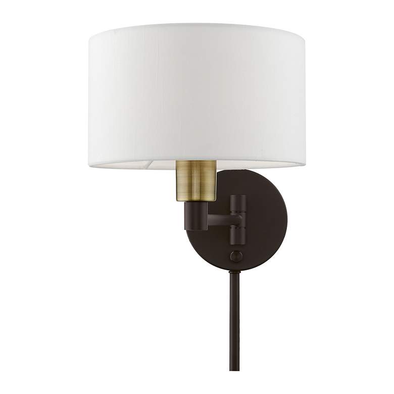 Image 3 1 Light Bronze with Antique Brass Accent Swing Arm Wall Lamp more views