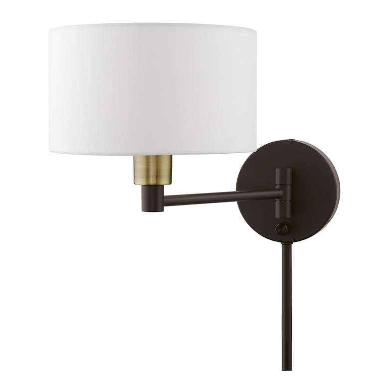 Image 4 1 Light Bronze with Antique Brass Accent Swing Arm Wall Lamp more views